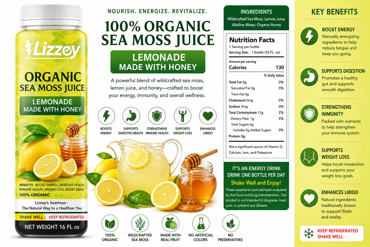 Organic Sea Moss Juice — Lemonade & Ginger with Honey