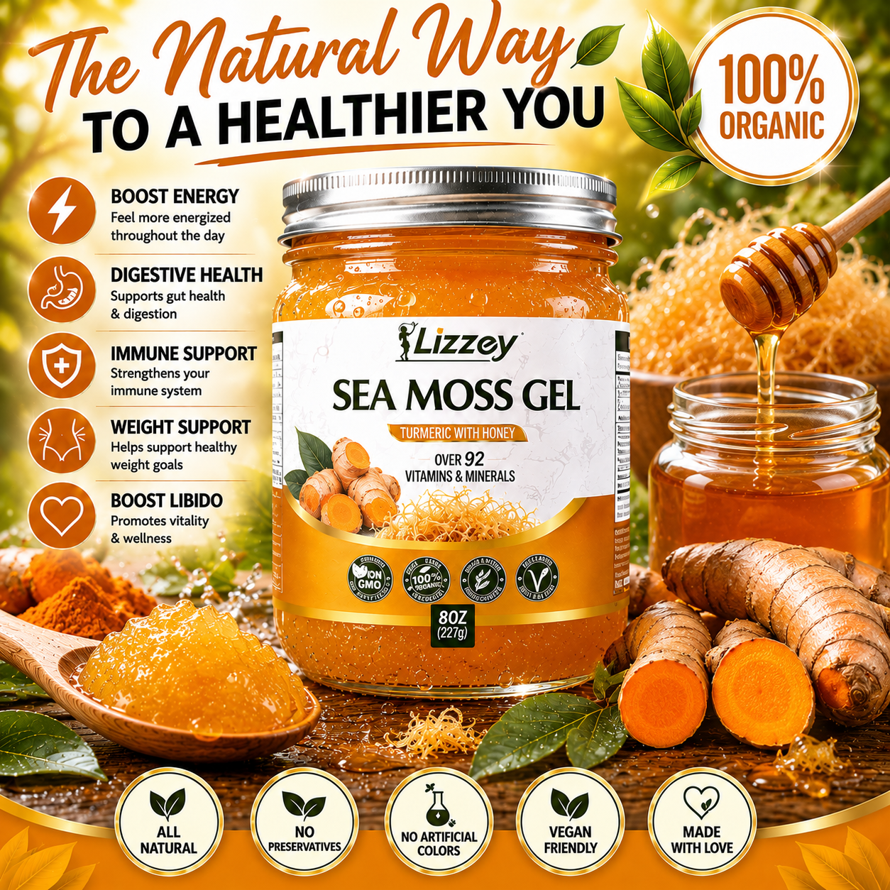 Organic Sea Moss Gel — Turmeric with Honey