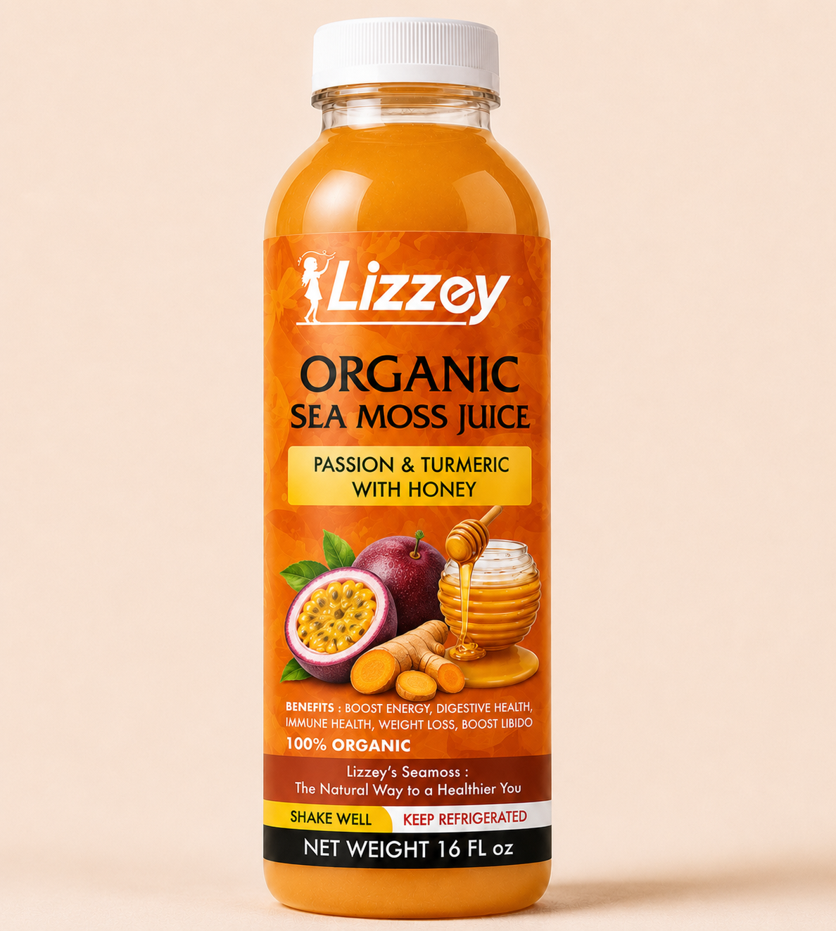 Organic Sea Moss Juice — Passion & Turmeric with Honey