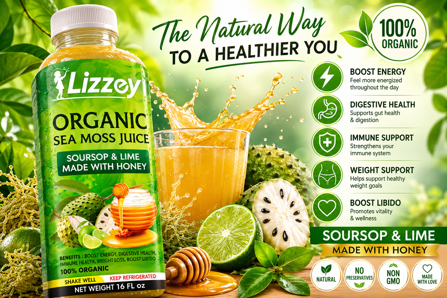 Organic Sea Moss Juice — Soursop & Lime with Honey