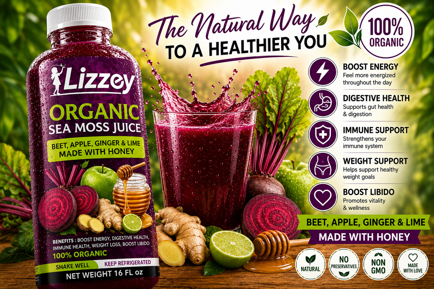 Organic Sea Moss Juice — Beetroot, Pineapple & Watermelon with Honey