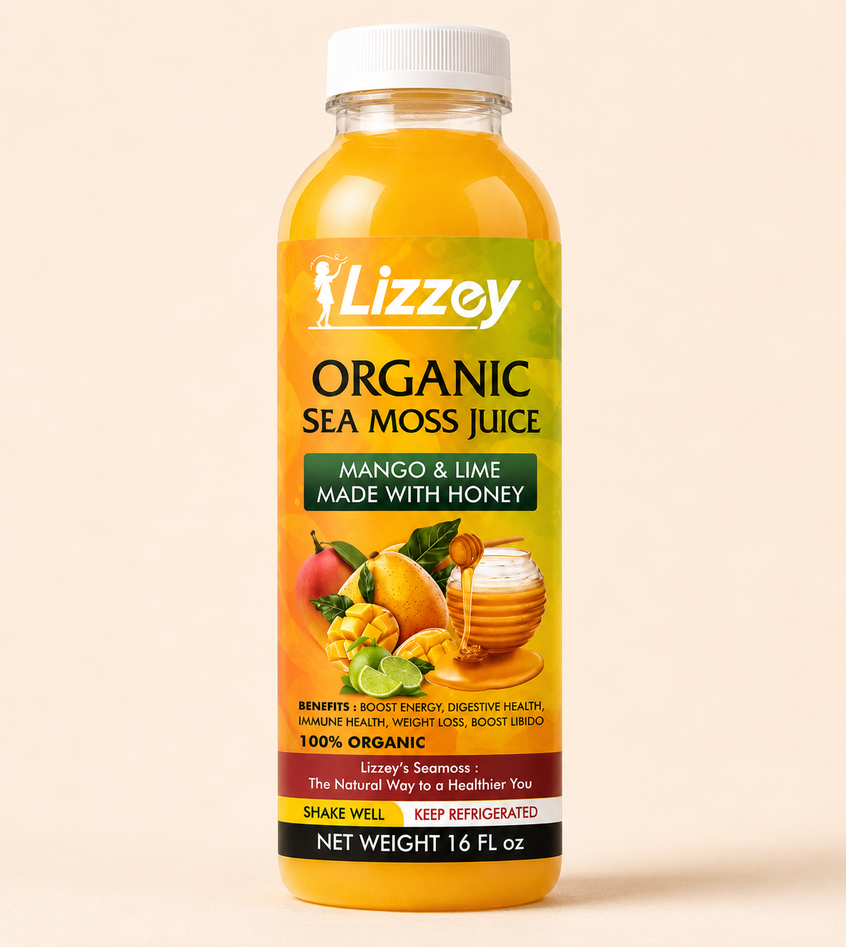 Organic Sea Moss Juice — Mango & Lime with Honey